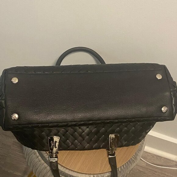 Cole Haan Black Woven Italian leather Handbag with Silver Metal Hardware. - Picture 4 of 5